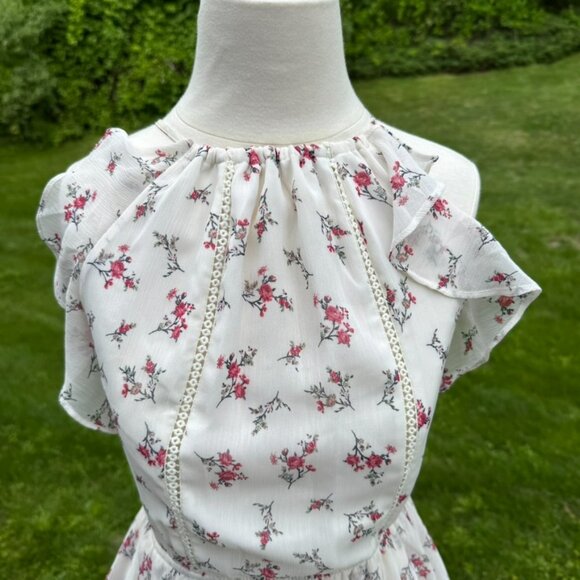 Just One Answer Ruffle Tiered Sheer Floral Midi Dress White Size XS - Picture 2 of 8